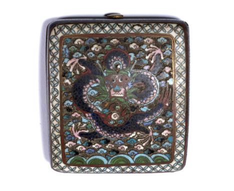 Cloisonne enamel cigarette case Chinese, 1900-1920 decorated panels of a facing five clawed dragon set against a background o