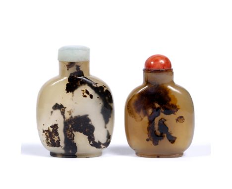 Misty grey agate snuff bottle Chinese, 1840-1880 of flattened rectangular form, the body with blackish brown rock like inclus