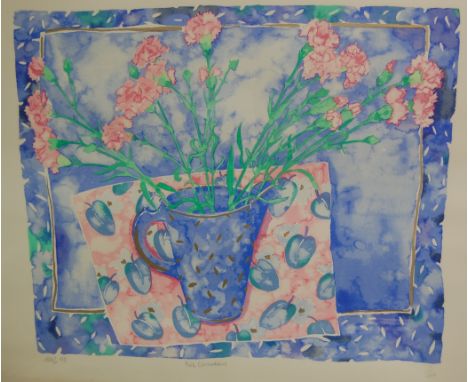 Tanya Short (b.1955) - Pink carnations, lithograph, signed, titled, dated '90, and numbered 1/200 in pencil to the margin, 49