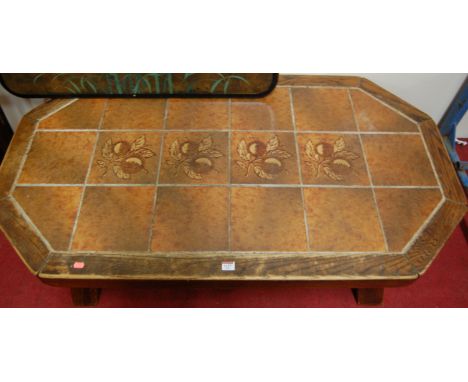 An oak and tile inset coffee table 
