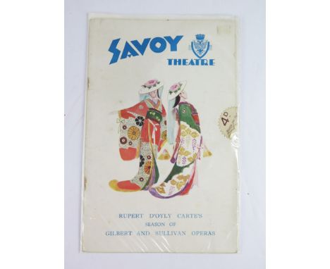 Gilbert & Sullivan: A Savoy Theatre Programme for the Rupert D' Oyly Carte season of Gilbert & Sullivan operas 1929-1930 for 