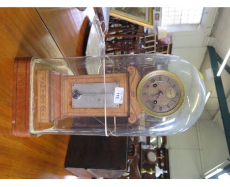 A 19th century French satinwood mantel clock, the brass dial with subsidary seconds dial over a mercury thermometer, the twin