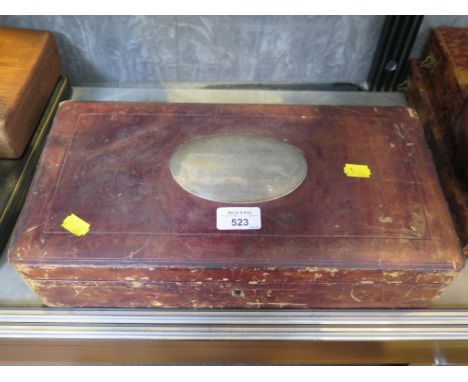 A Victorian continental box with six knives, six spoons, six forks, a carving set and a large ladle, all in white metal