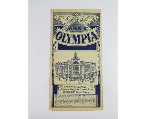 Theatre Programme: A Liverpool Olympia programme for October 25th 1909, the second act being 'The World-Famous Houdini' 'Ever