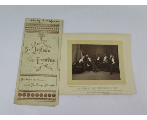 Theatre Programme: A St James's Theatre programme for the original performance of Lady Windermere's Fan by Oscar Wilde, dated