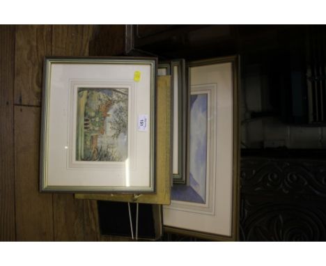 Amy Hole Six watercolours, including Winchester Cathedral and river scenes, some signed or initialled, and a portrait of Char