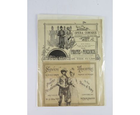 Gilbert & Sullivan: An original programme for The Pirates of Penzance at Opera Comique, preceded by In The Sulks, pictorial c