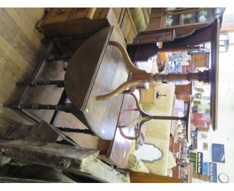 A mahogany foldover card table with square legs and brass castors 91cm wide, two mahogany tripod tables, and an oak gateleg t