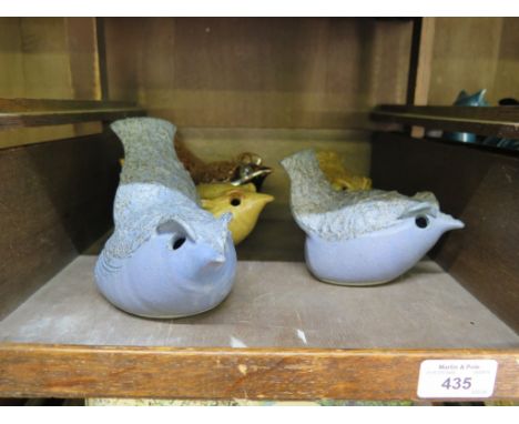 Five Robin Hopper stoneware figures of robins, stamped Robin Hopper