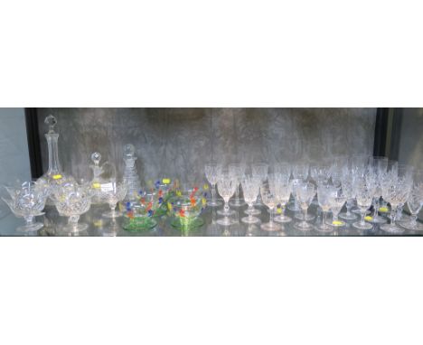 Various cut glass liqueur glasses, dessert bowls, decanter and other glassware