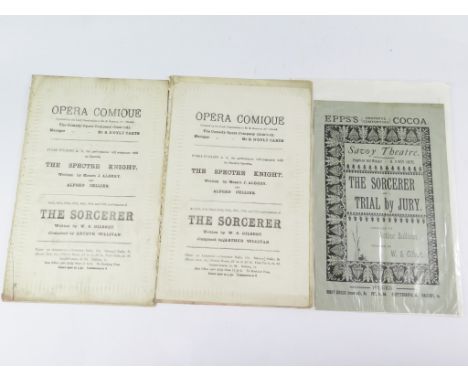 Gilbert & Sullivan: Three original programmes for the Sorcerer at Opera Comique with impressed border, referring to Mr G Gros