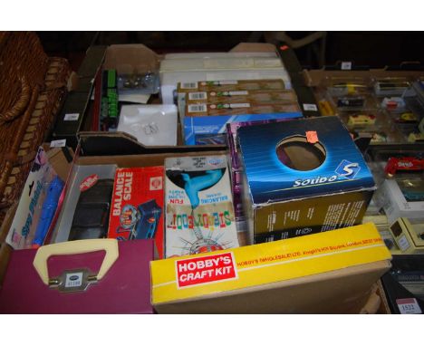 Two boxes of modern toys, to include Hobbycraft Kit, boxed balance scale, diecast model kit etc