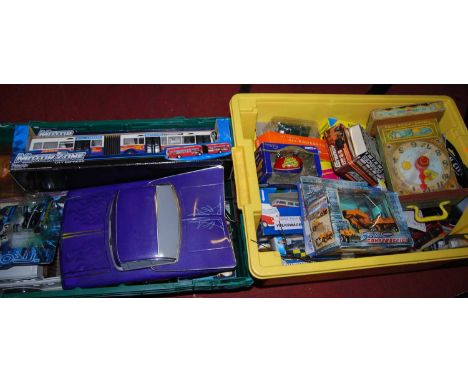 Two boxes of modern issue toys, to include Corgi, City Team playset etc
