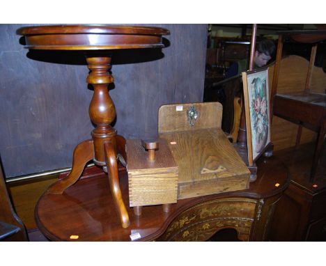 Occasional furniture to include; cherrywood circular pedestal table, elm table top slope, Victorian mahogany pole screen, wal