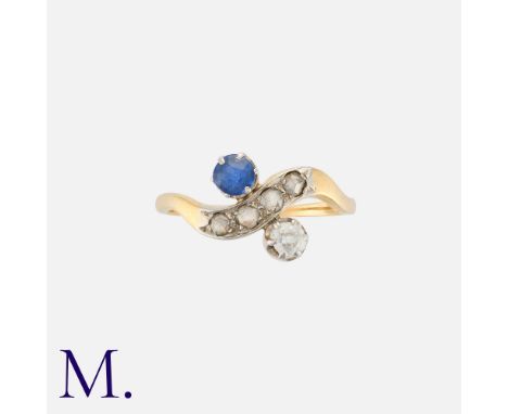 NO RESERVE. A Sapphire and Diamond Ring in 18ct yellow gold, set with a round cut diamond weighing 0.15ct and a sapphire, tog