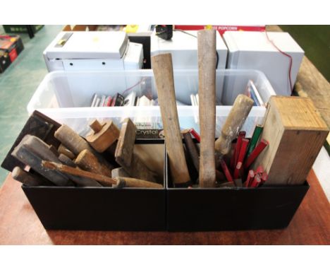 Boxes of hand tools, hammers, chisels, etc 