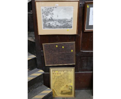 Canal print and two vintage maps of Cumberland 