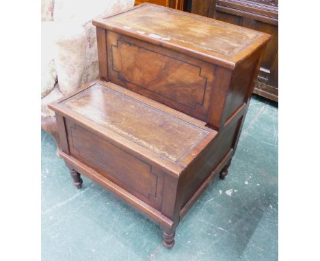 19th century mahogany step commode with tooled leather treads, height 68 cm, width 53 cm, depth 53 cm
