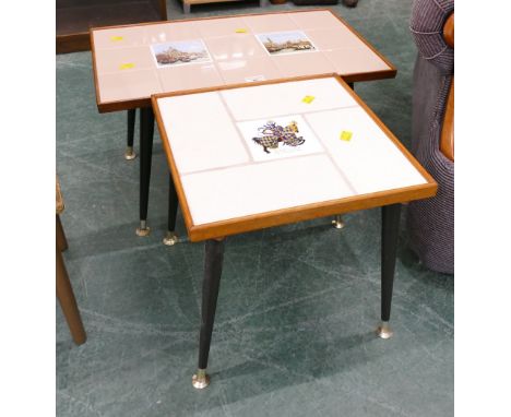 Two mid century tile topped occasional tables