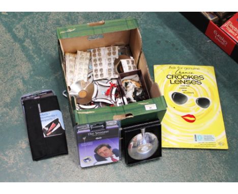 Vintage shop sign, Crookes lenses, hip flask, bottle openers, ornaments etc  