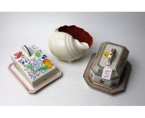 Poole Pottery cheese dish, Poole shell bowl and Losol Ware cheese dish 