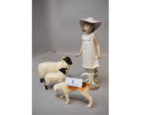 A selection of figure studies including Beswick sheep and dog also Nao girl in sun hat