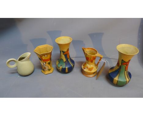 A collection of ceramics, to include a Brentleigh ware twin handled jar, a Brentleigh ware jug, a near pair of floral decorat