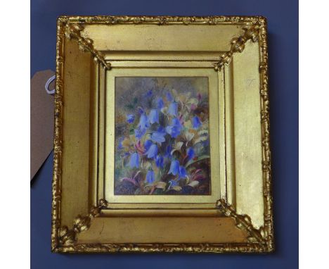 Albert Durer Lucas (1828-1918), 'Harebells', oil on ivorine, signed and dated 'A.D.Lucas 1875', inscribed to verso on frame '