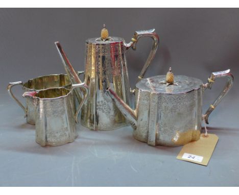 A Walker & Hall four piece silver tea set, by John Edward Bingham, London 1891, comprising a teapot and hot water pot with pi