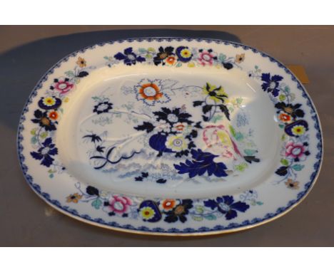 A victorian masons ceramic meat platter with floral decoration. 52x43cm 