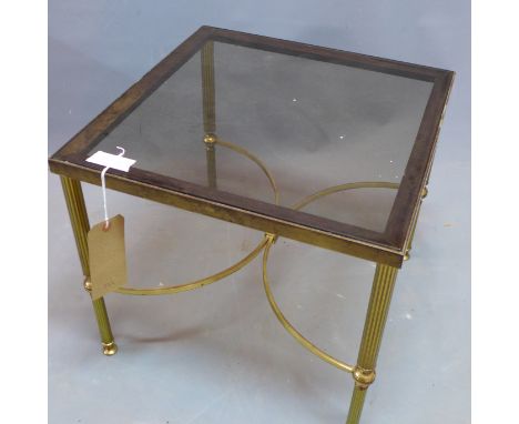 A Regency style brass lamp table with glass top. H-42 W-45 D-45cm 