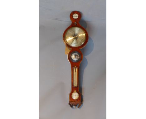 A 19th century mahogany banjo barometer by John Stopant of Sheffield, 8 inch silvered dial, the broken swan neck pediment abo