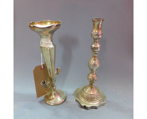 A silver epergne, together with a silver candlestick. H.25cm 