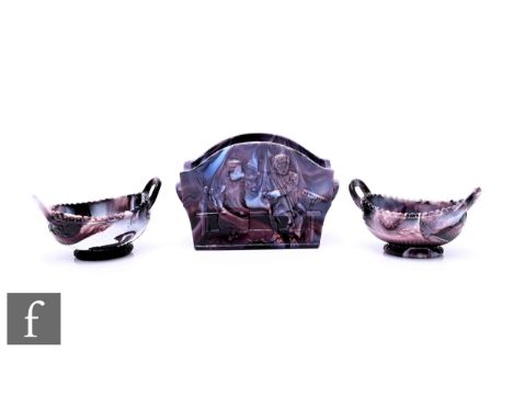 A Victorian Sowerby pressed glass amethyst malachite flower trough in Lavender Blue design, after Walter Crane, pattern 1260,