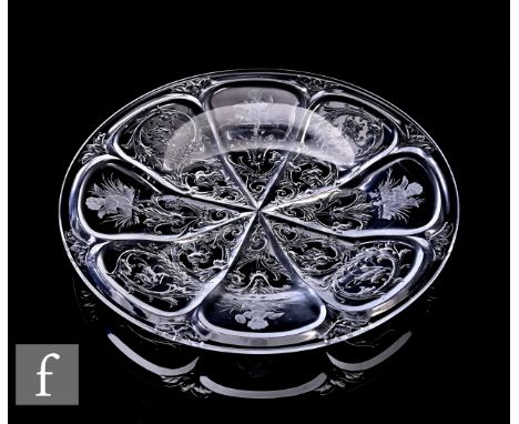 Joseph Keller - Stevens &amp; Williams - An early 20th Century 'rock crystal' engraved desert plate circa 1921, the shallow f