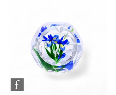 Allan Scott - Caithness Whitefriars - A later 20th Century upright glass paperweight in the Flag Iris pattern, internally dec