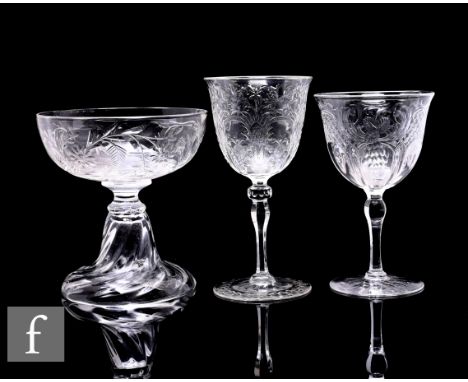 A group of three early 20th Century Thomas Webb &amp; Sons drinking glasses, each with rock crystal style decoration of polis