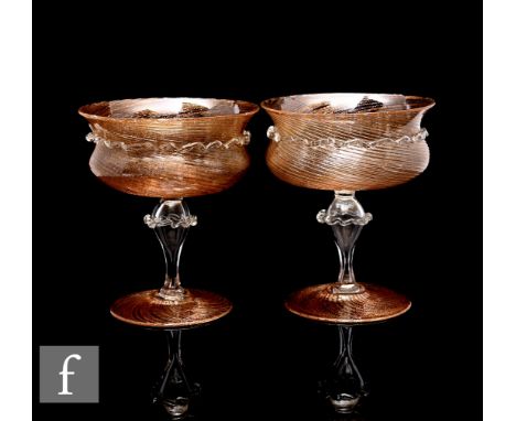 Antonio Salviati - A set of six late 19th Century Italian Murano glass Vacon de Venise drinking glasses, the shouldered ovoid