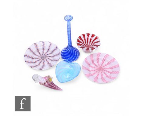 A collection of early 20th Century Italian Murano Latticino glass ware, including a circular dish with opaque spiral latticin