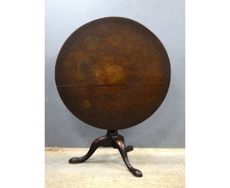 George III mahogany tilt top tripod table on gun barrel column diameter 90 x 70cm height