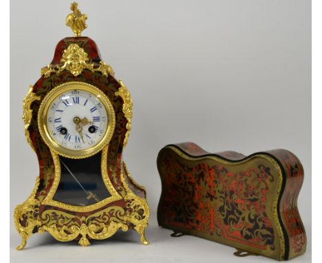 Faux tortoiseshell and brass inlaid bracket clock, the two train movement striking on a bell, 33cm,  with bracket 15cm