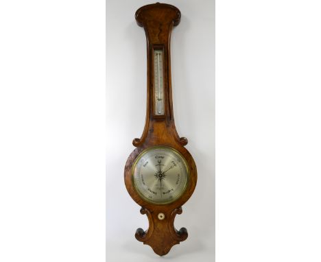 Mercury wheel barometer by Mason and son Dublin 96cm together with a porcelain display thermometer 54cm
