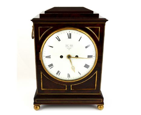 18th century mahogany cased eight day double fusee  bracket clock, by Thomas Moss Ludgate Street London, white enamelled dial