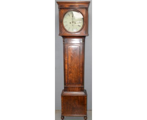 Late 18th/ early 19th century eight day mahogany longcase clock with painted face, black painted Roman numerals with square h