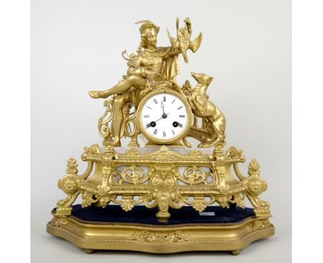 Early 20th century gilt metal and onyx mantel clock with twin train movement,  34cm x 36cm