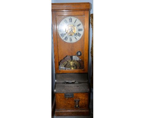 Early 20th century oak cased  Clocking in Clock by National Time recorder Ltd,  105cm 