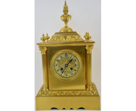 French gilt brass mantle clock with two train movement by A D Mougin 40cm high
