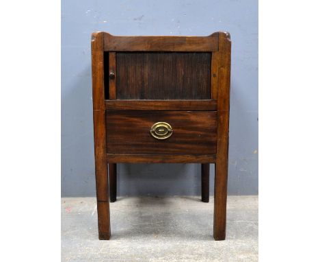 George III mahogany tray top commode with a deep drawer below on block feet supports, tambour front.Provenance - Removed for 