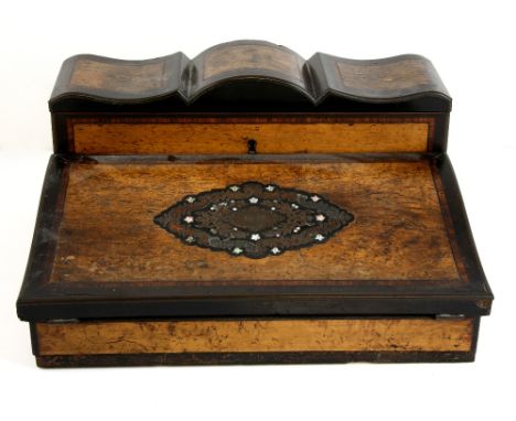 Victorian walnut and cross-banded writing box with fitted interior and boulle work with mother of pearl decorationProvenance 
