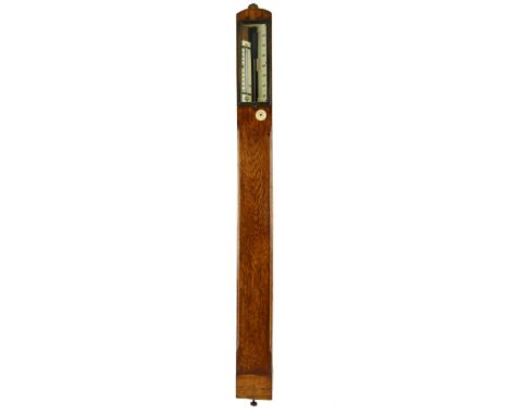 Late 19th century Miners stick barometer in oak case, 91cm 